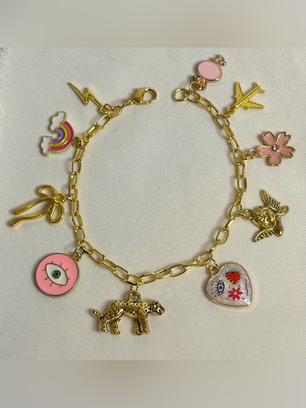 Handmade Pink/Gold Charm Bracelet